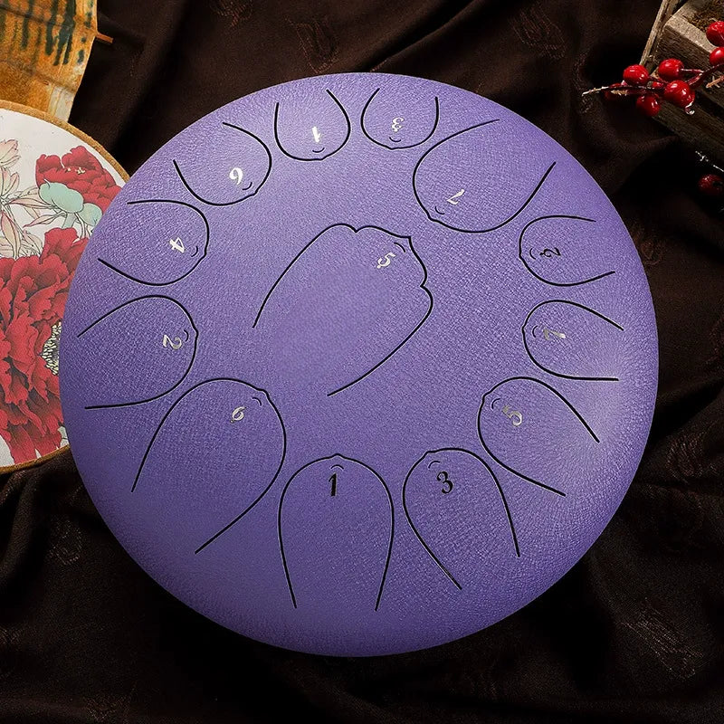 A dreamy lavender MoralGain 12-inch 13-note steel tongue drum, a beautiful gift for music lovers and yoga.