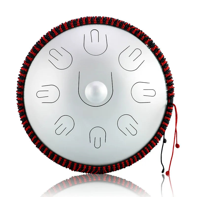 A detailed view of the MoralGain Legacy handpan-style drum's large 16-inch diameter, emphasizing its superior resonance and impressive size.