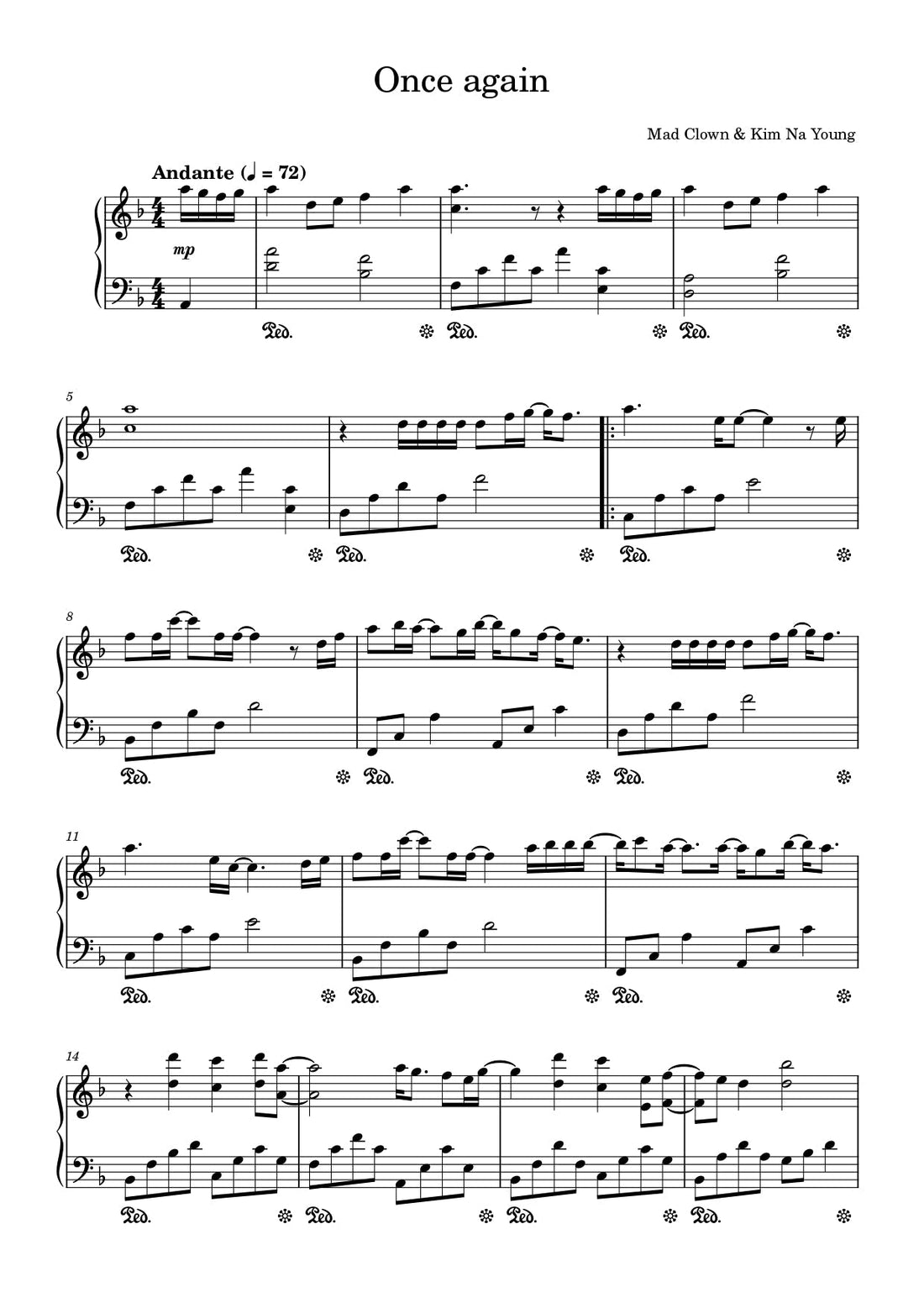 The first page of a simplified sheet music or visual score for playing Hang Massive's song "Once Again" on a handpan.