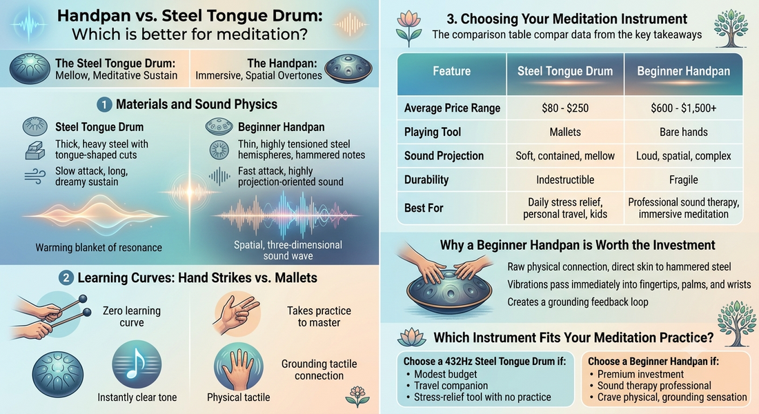 Handpan vs. Steel Tongue Drum: Which Instrument Is Better for Meditation?