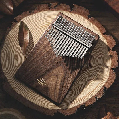 MoralGain Pro 17-key black walnut kalimba with professional slant-edge flat board design for superior resonance.