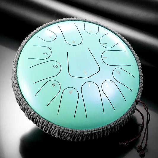 A vivid Cerulean Blue MoralGain 13-inch 15-note titanium steel tongue drum. A high-quality handpan for rich and stable tones.