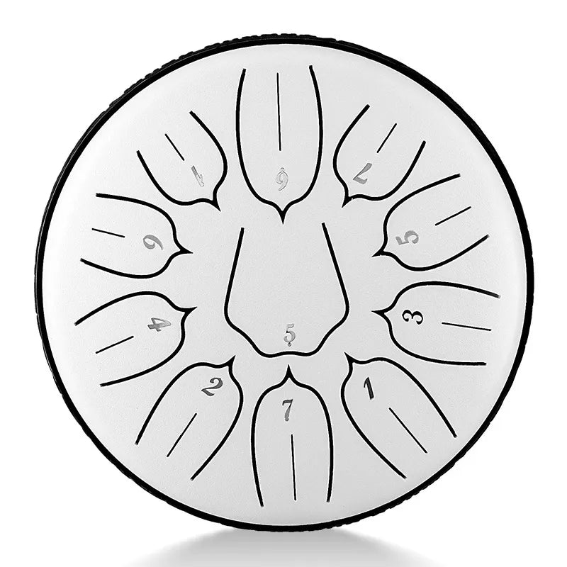 A serene, cloud-white MoralGain 6-inch 11-note steel tongue drum, perfect for beginners and meditation.