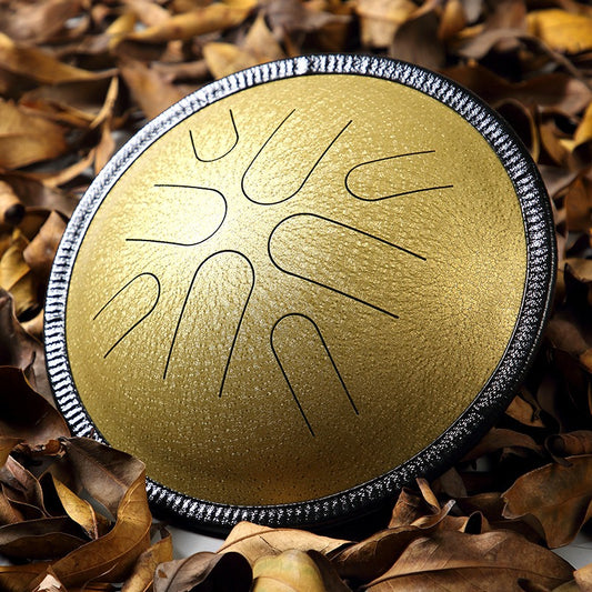 The Gilded Age MoralGain Legacy 10-inch 8-note handpan, a luxurious instrument with a vintage gold finish.